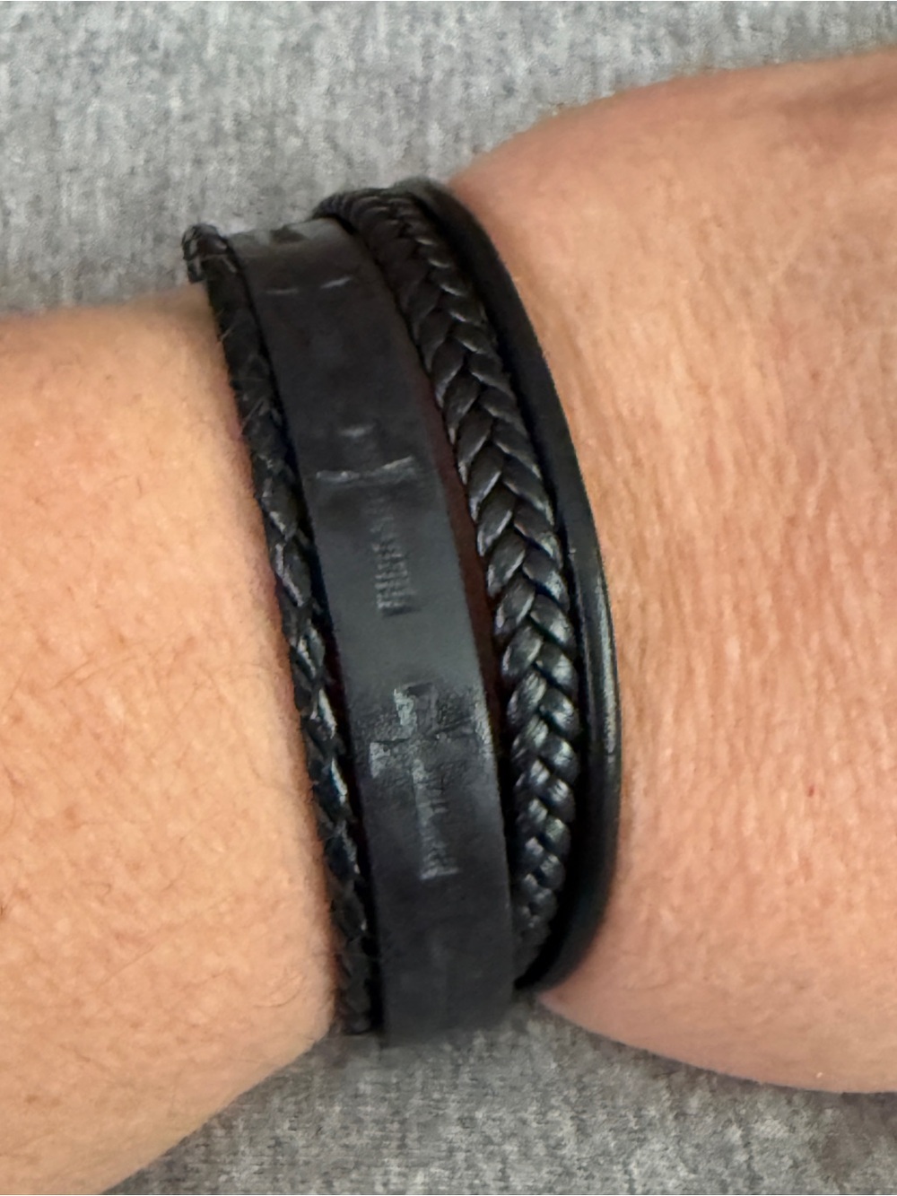 Black Multi-Strand Cross Leather Bracelet